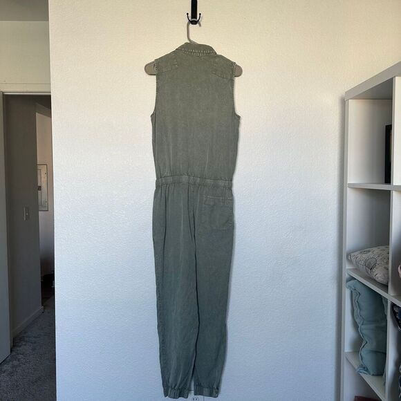 Young Fabulous & Broke Every Washed Jumpsuit Olive Green Button Down Front - Picture 3 of 4